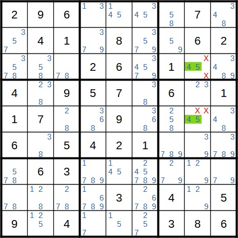 Versteckter zweifacher Kandidat Sudoku Beispiel 1 Lösung